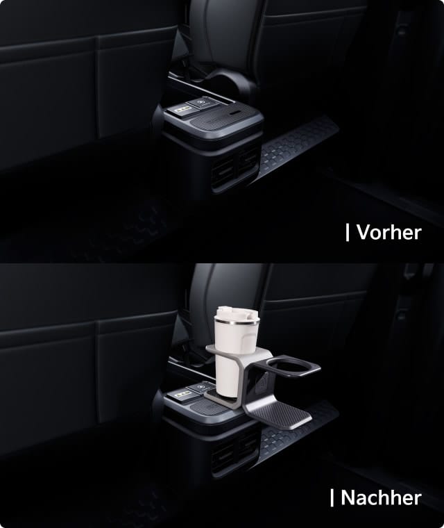 Detailansicht des AddGear mit montiertem und ohne montierten Getränkehalter.